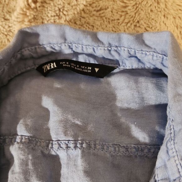 Zara Women's Blue Tie-Front Crop Top - Picture 2 of 3